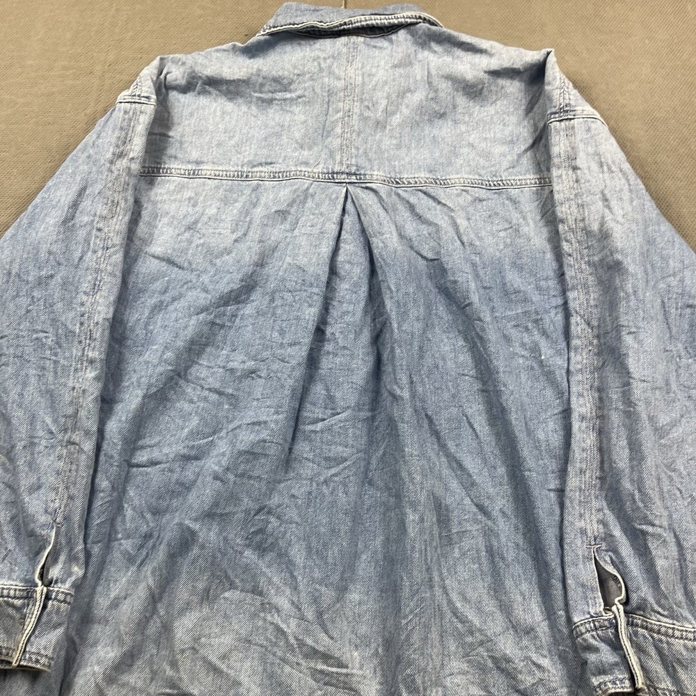 Free People Jacket Womens Medium Blue Denim Long Chore‎ Coat Button Henley Dress - Picture 9 of 14